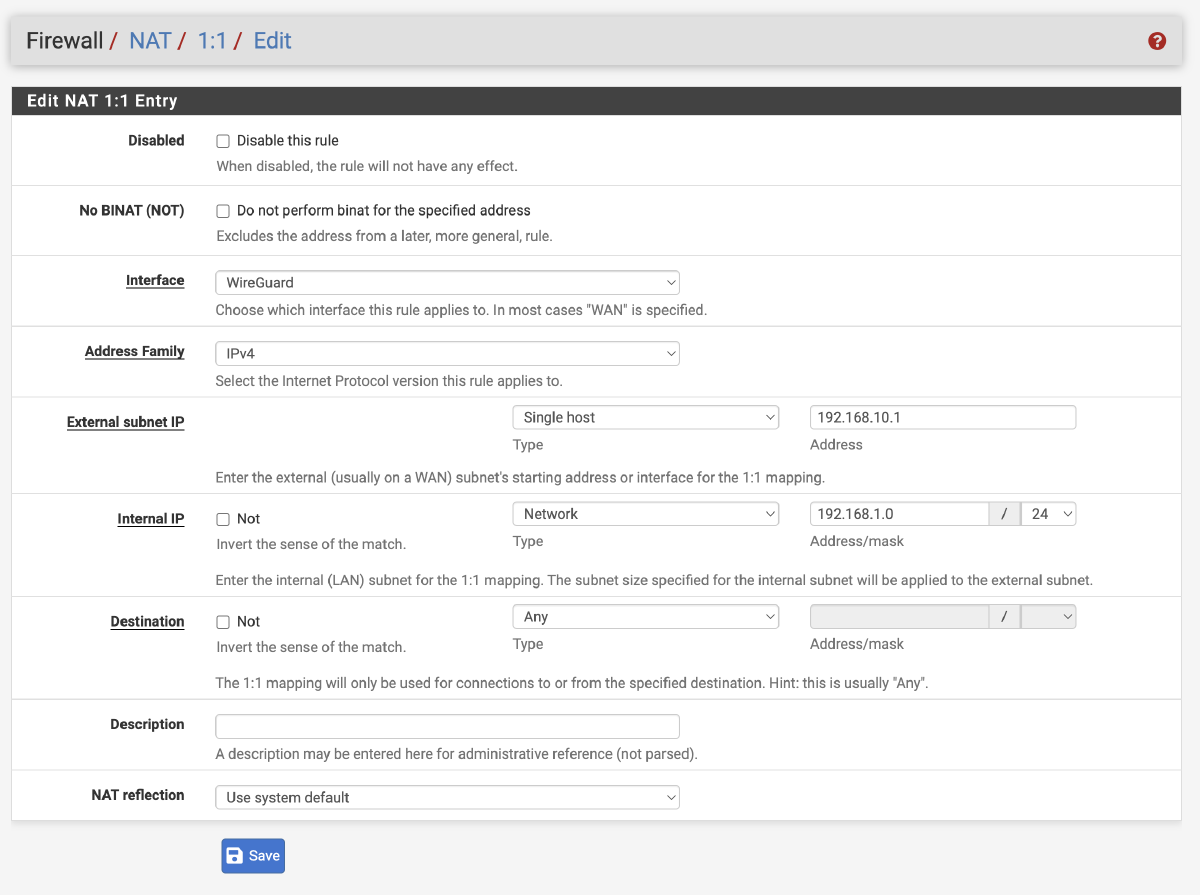 Site B 1 to 1 NAT Rule