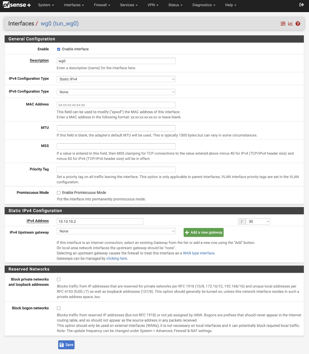 Site B Interface Settings